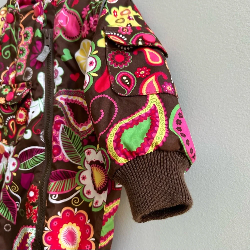 Hanna Andersson Brown Floral Paisley Hooded Baby Jacket